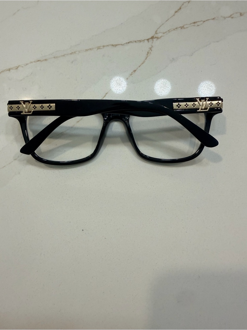 Black Rectangular Logo Accent Eyeglass Frames (Clear)